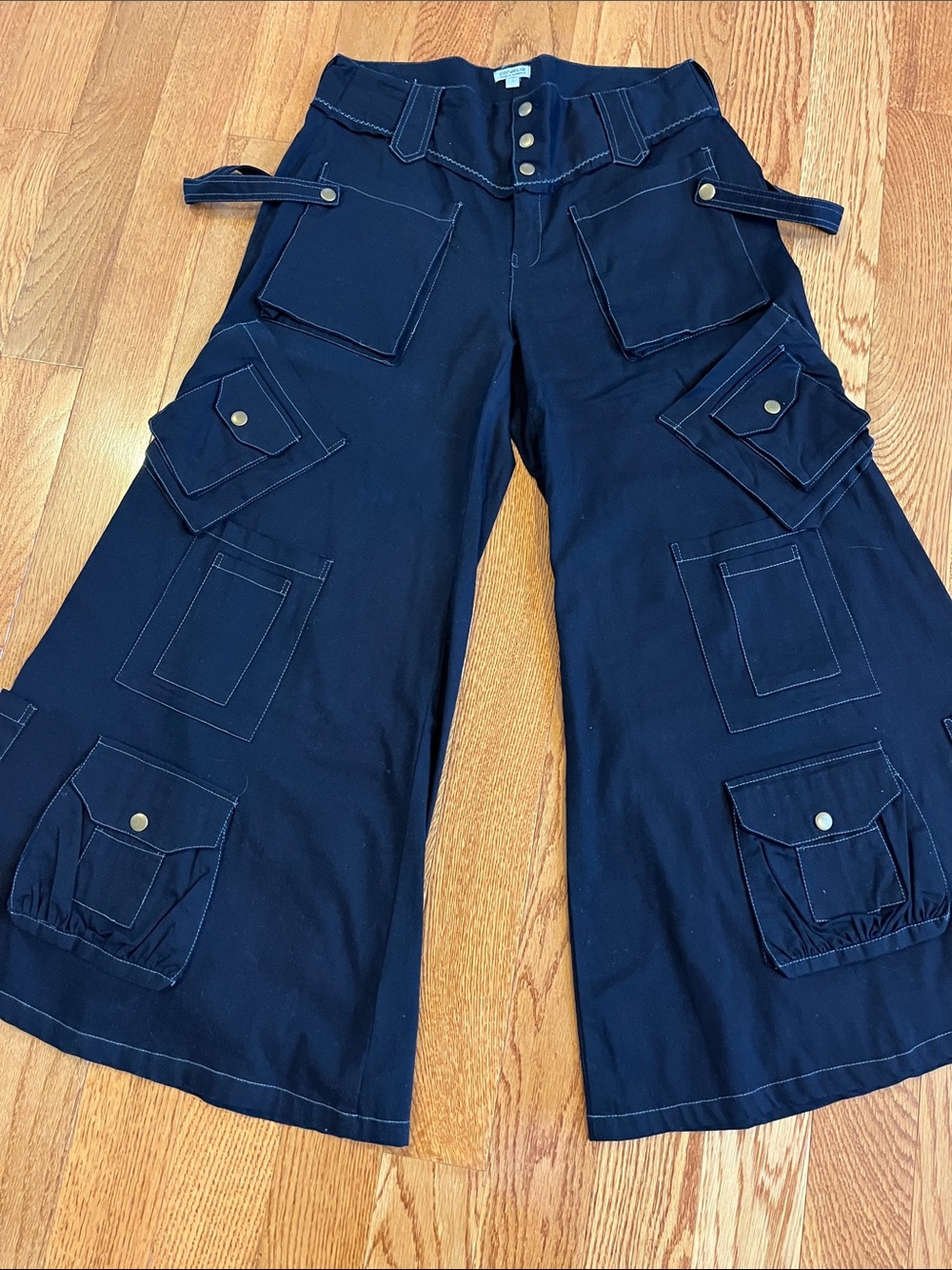Cordelia Black/Dark Navy Wide-Leg Cargo Jumpsuit Pants